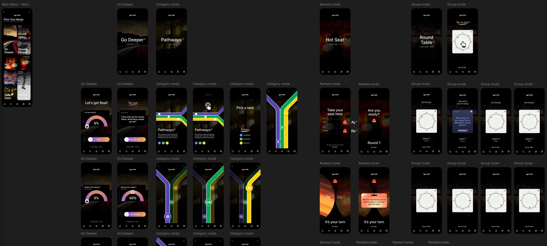 TruTalk - Figma wireframes for the game modes