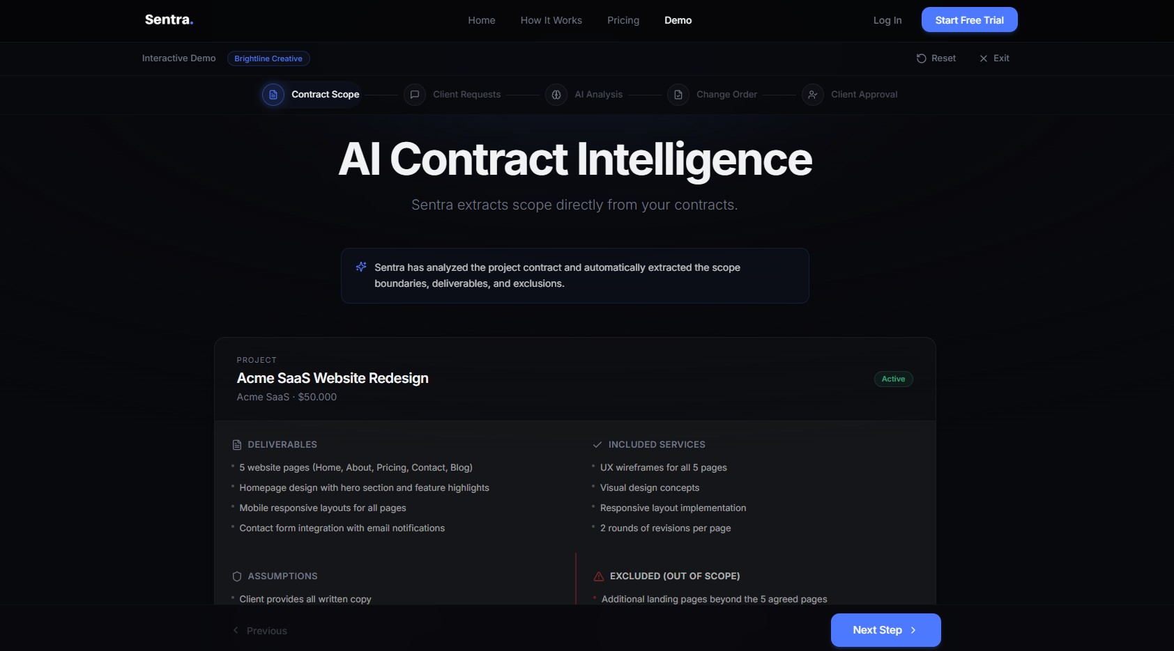 Sentra - interactive demo, contract scope extraction