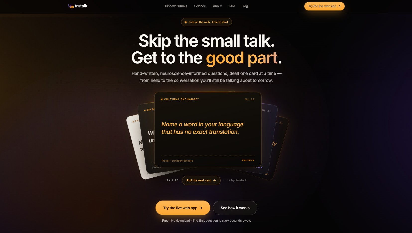 TruTalk app, founded and designed by Reehanul Karim - home page hero with phone mockup