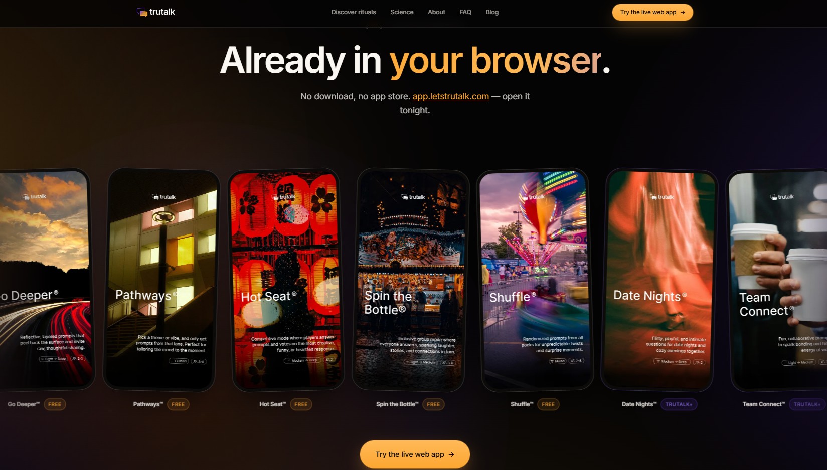 TruTalk - modes section with five phone screens