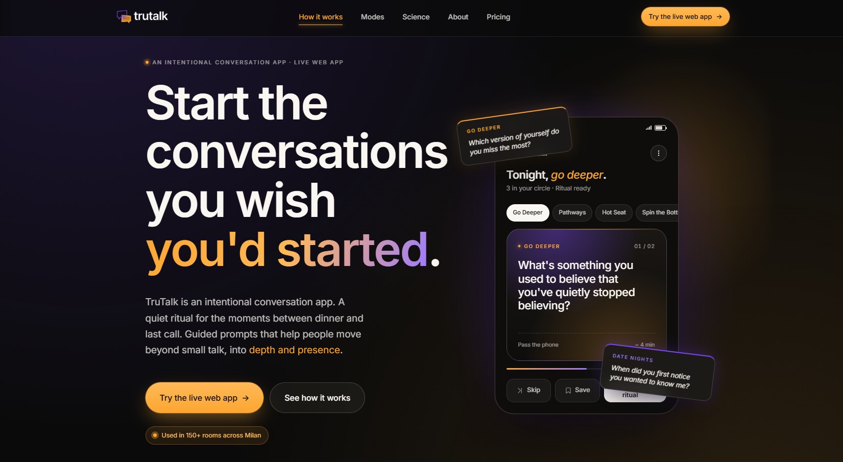 TruTalk - home page hero with phone mockup
