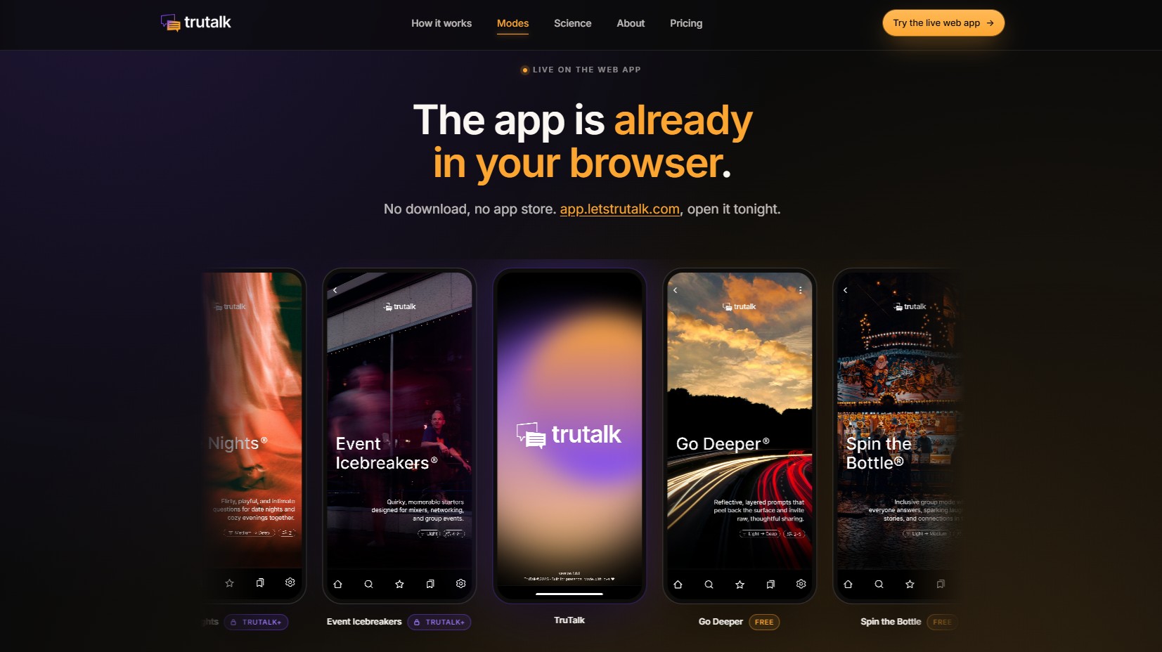 TruTalk - modes section with five phone screens