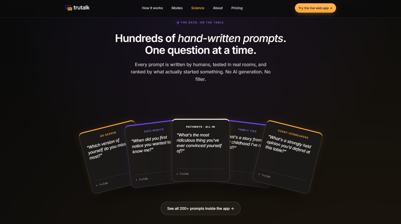 TruTalk - fanned prompt cards on the table